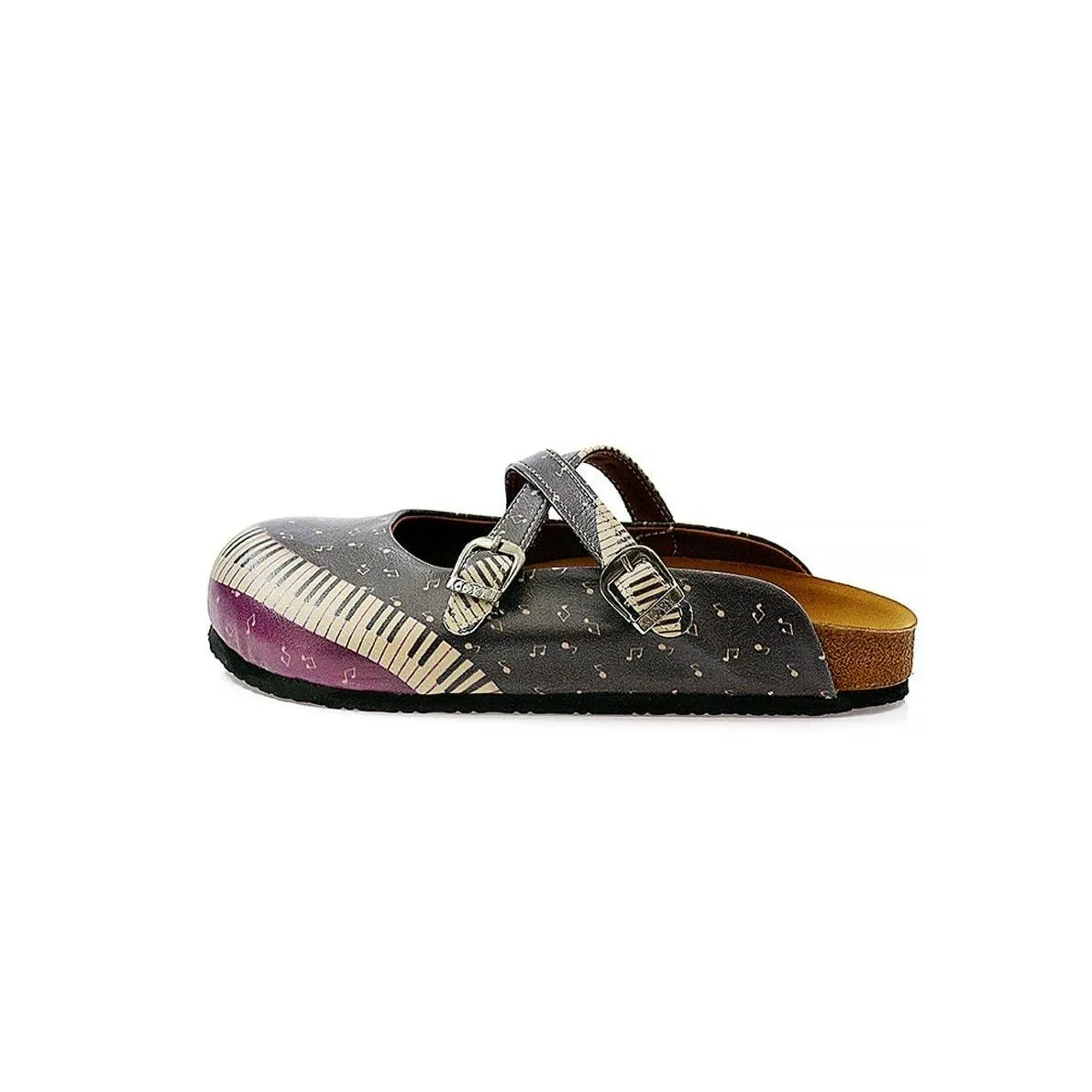Purple, Black, White and Musical Note, Piano Patterned Clogs - CAL113