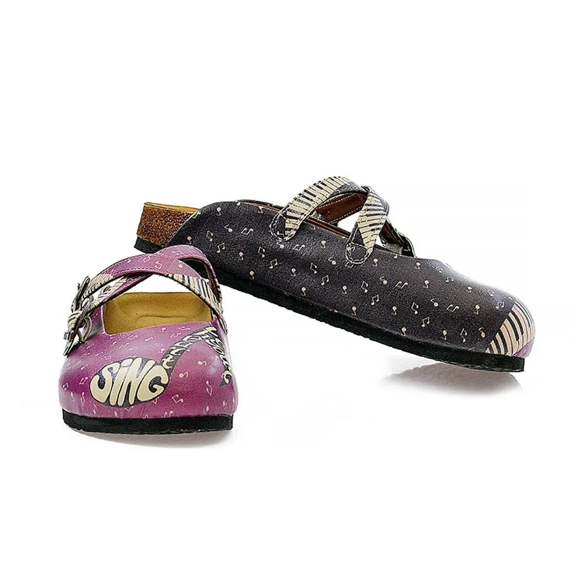 Purple, Black, White and Musical Note, Piano Patterned Clogs - CAL113