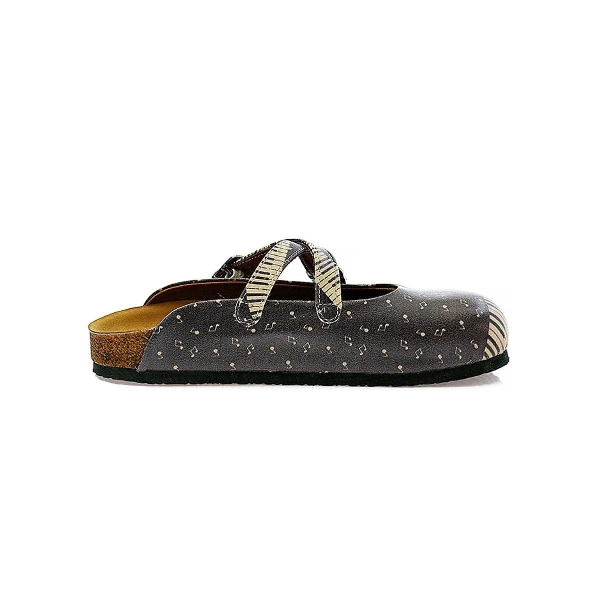 Purple, Black, White and Musical Note, Piano Patterned Clogs - CAL113