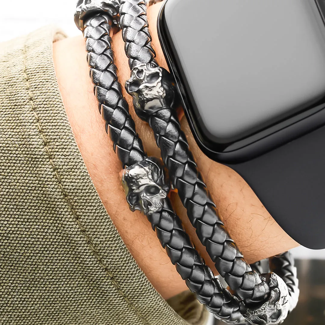 Python Black - Double Leather Skulls