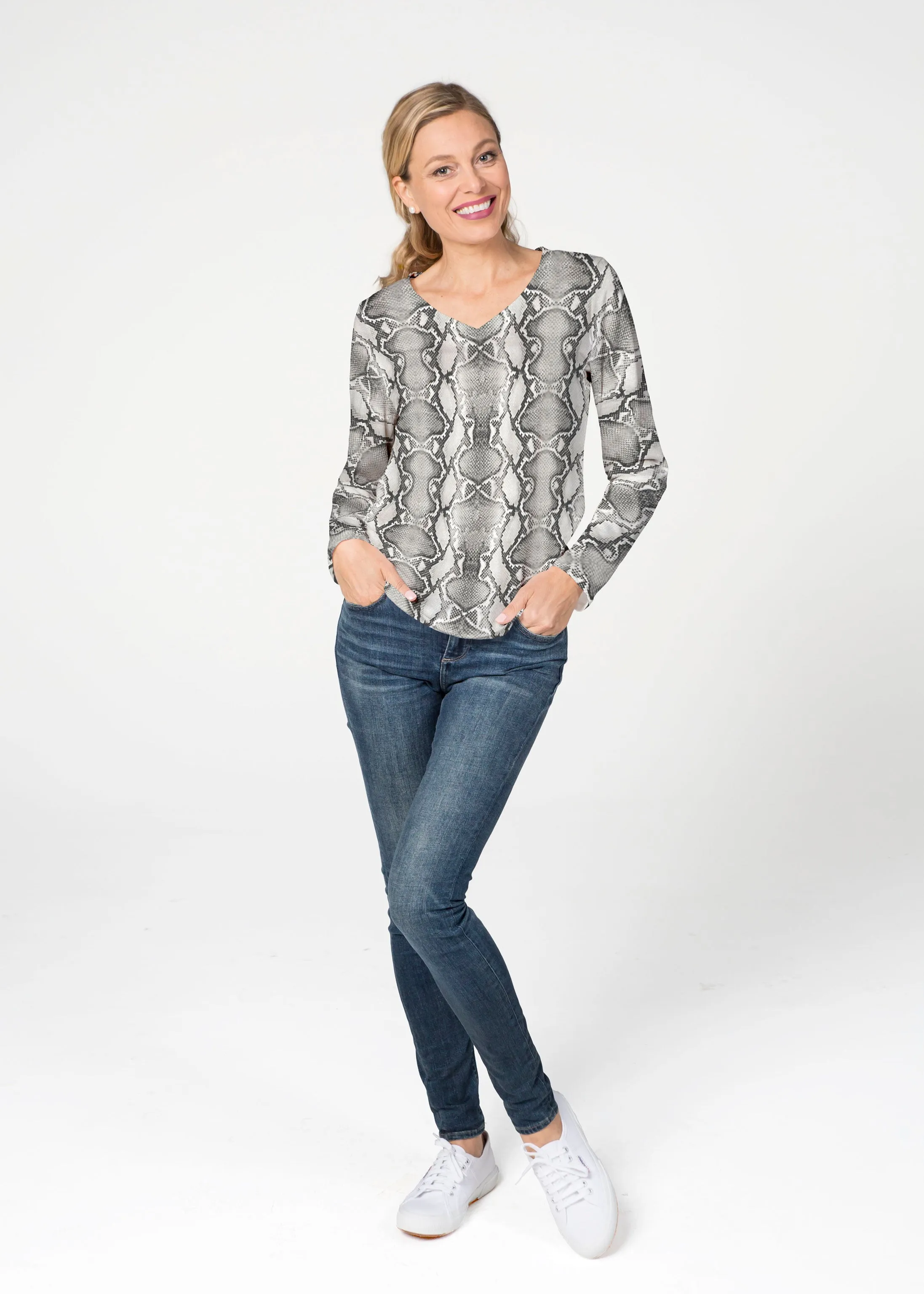 Python Silver (7272) ~ French Terry V-neck Top
