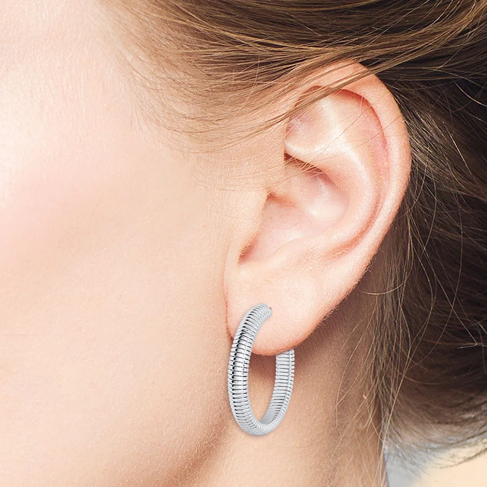 "Bennet" High Polish Herringbone 1" Hoop Earrings