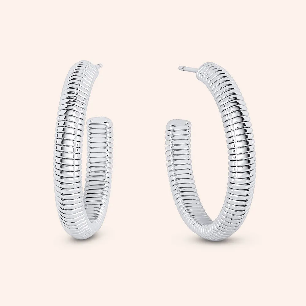 "Bennet" High Polish Herringbone 1" Hoop Earrings