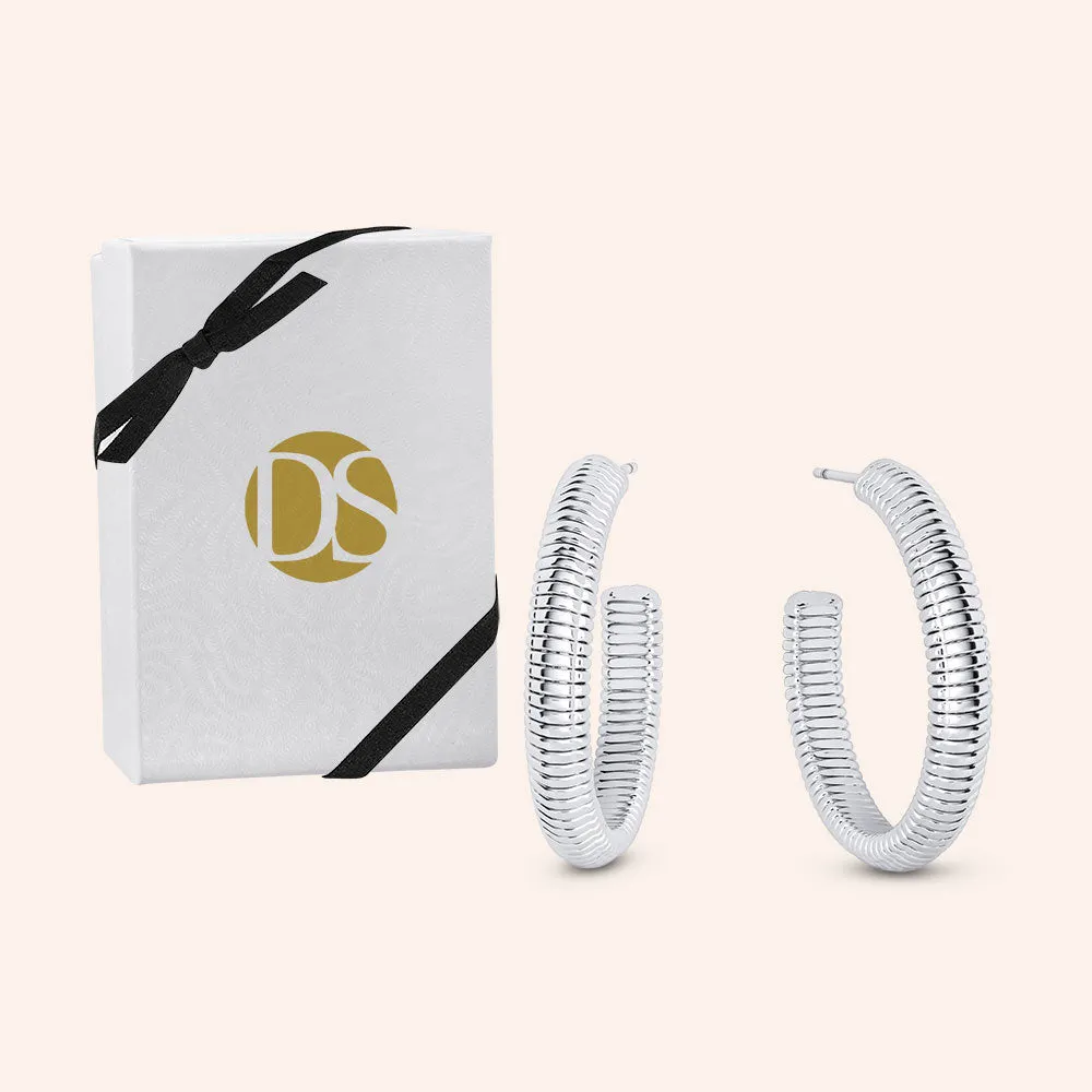 "Bennet" High Polish Herringbone 1" Hoop Earrings