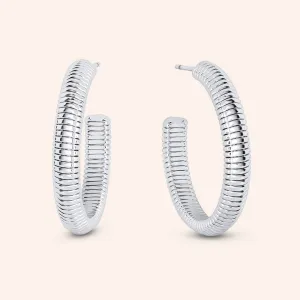 "Bennet" High Polish Herringbone 1" Hoop Earrings