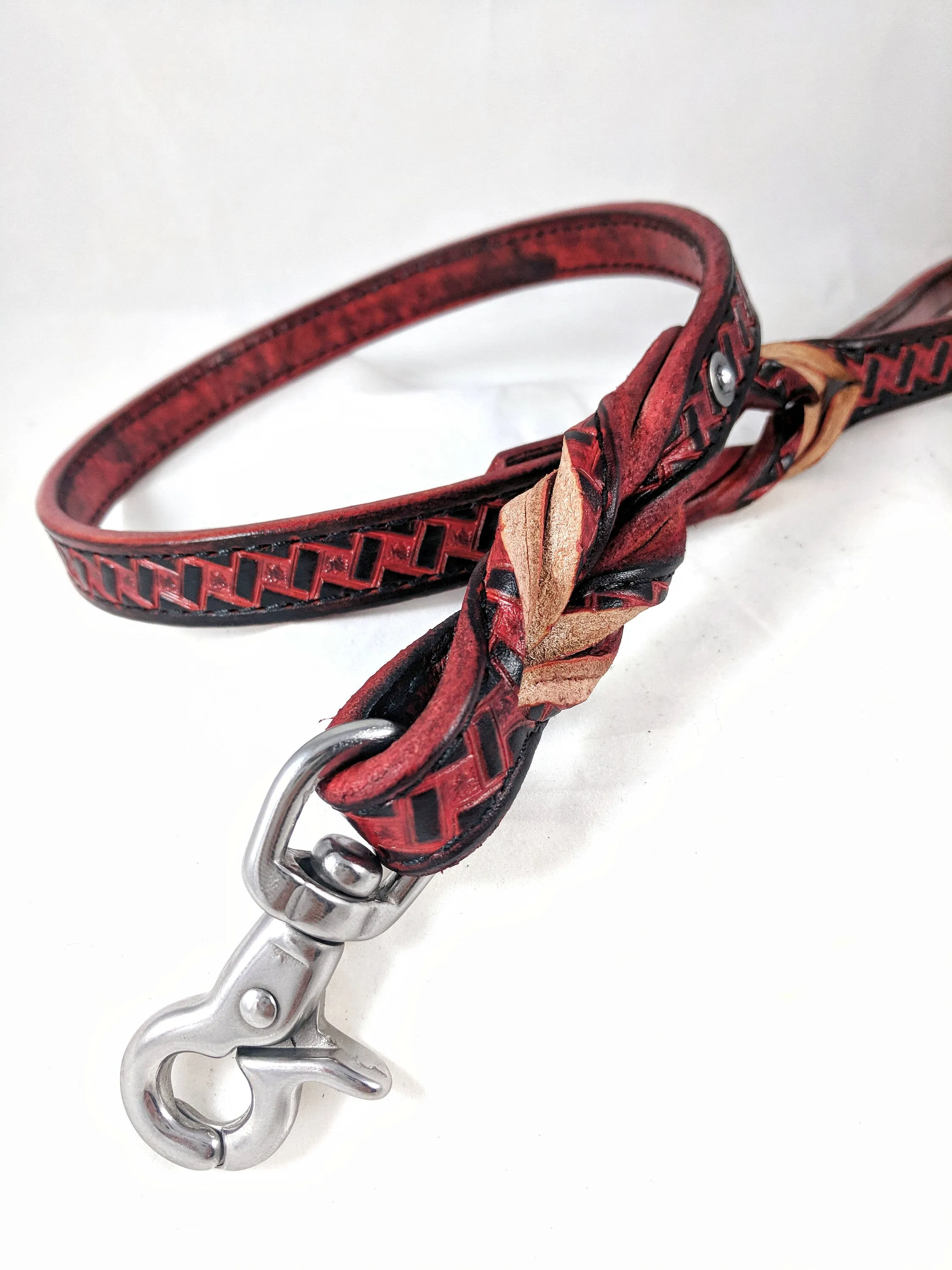 "Dirty Red" Stainless Steel Leather Bondage Leash