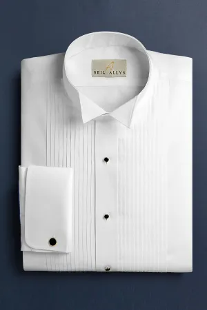 "Leonard" White Pleated Wingtip Tuxedo Shirt