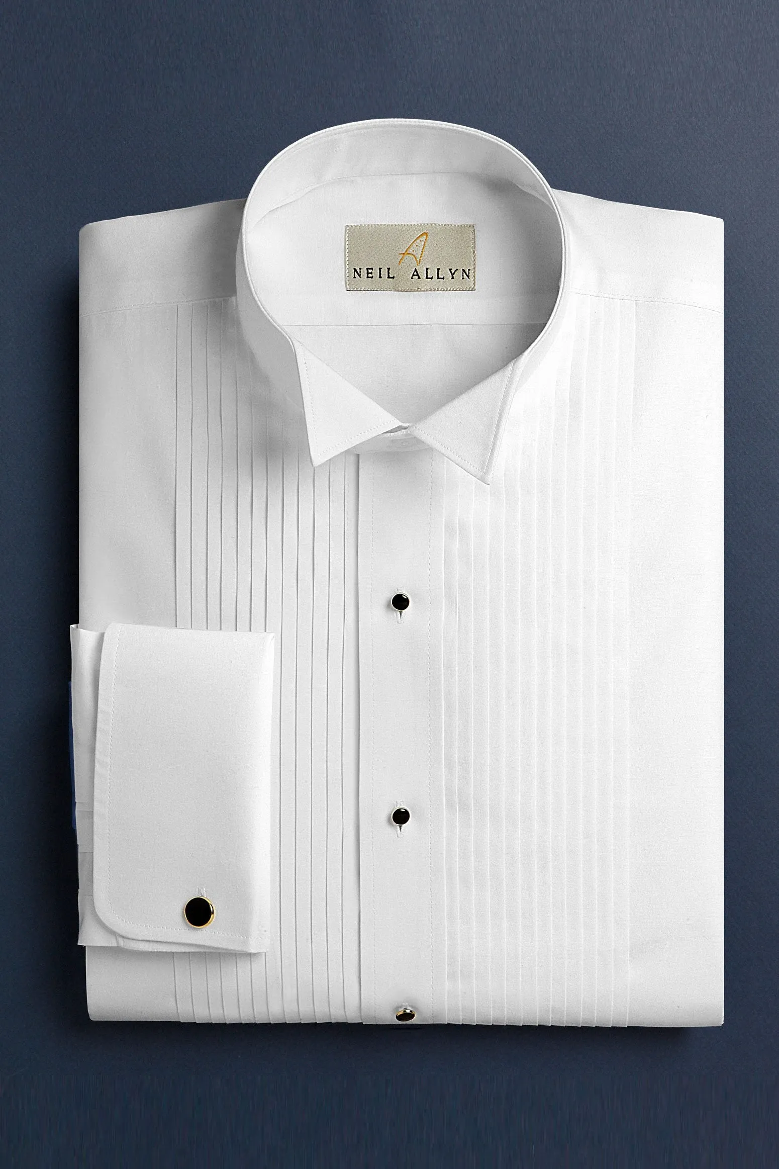 "Leonard" White Pleated Wingtip Tuxedo Shirt