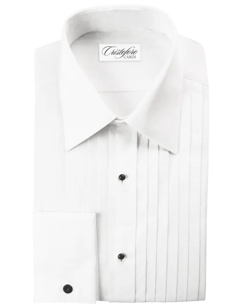 "Milan" White Pleated Laydown Tuxedo Shirt