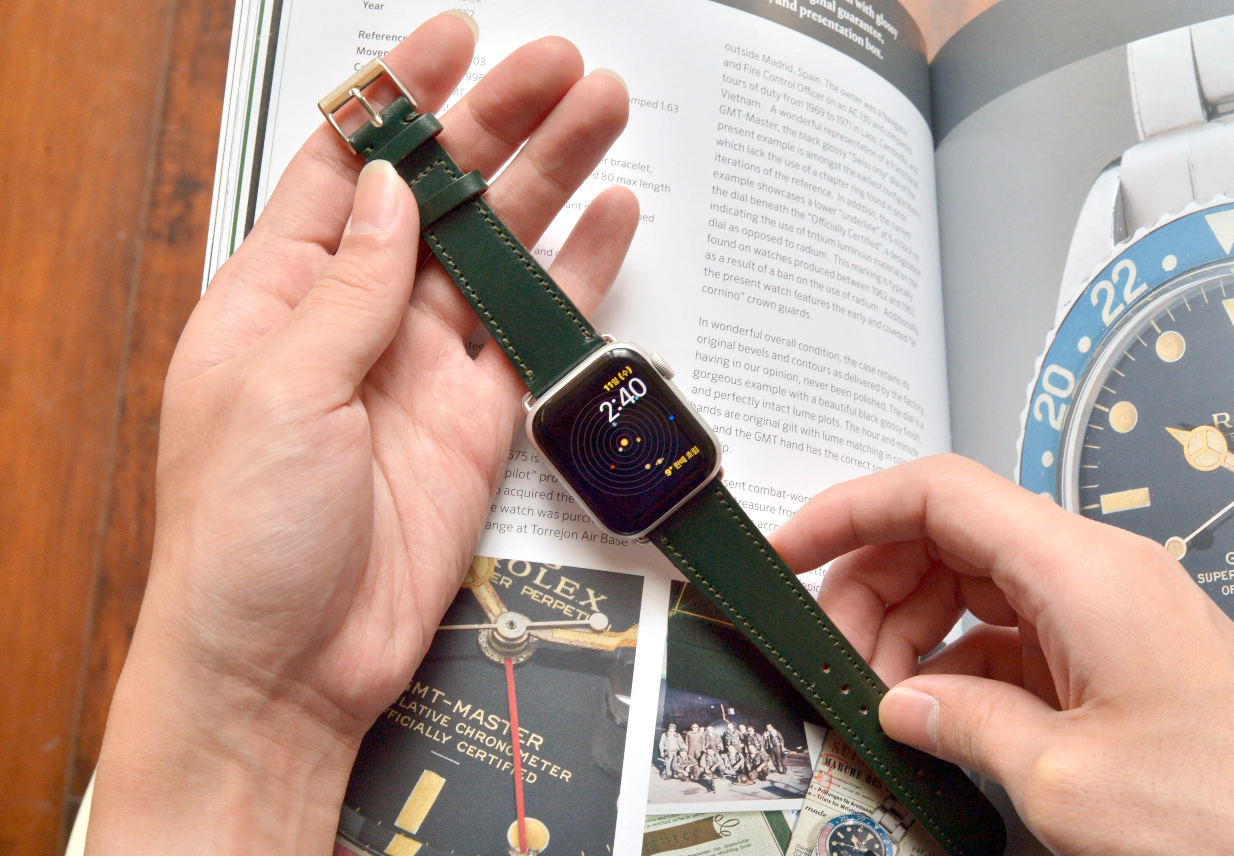 RACING GREEN BRIDLE LEATHER HANDMADE APPLE WATCH STRAP ALL GENERATIONS