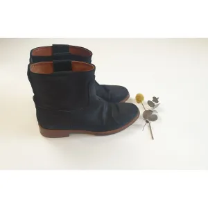 Rag & Bone black brushed leather boots with low wooden heel size 38