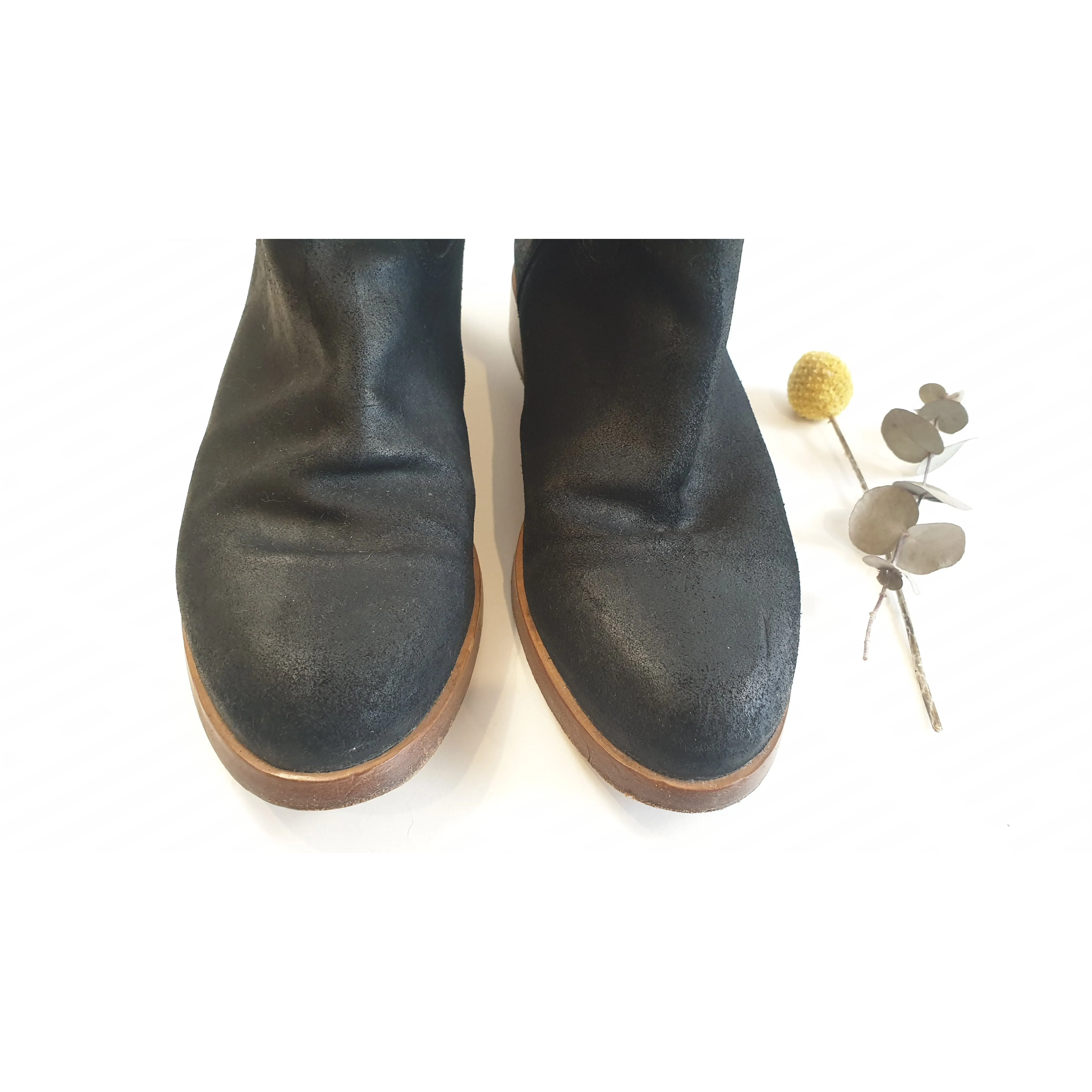 Rag & Bone black brushed leather boots with low wooden heel size 38