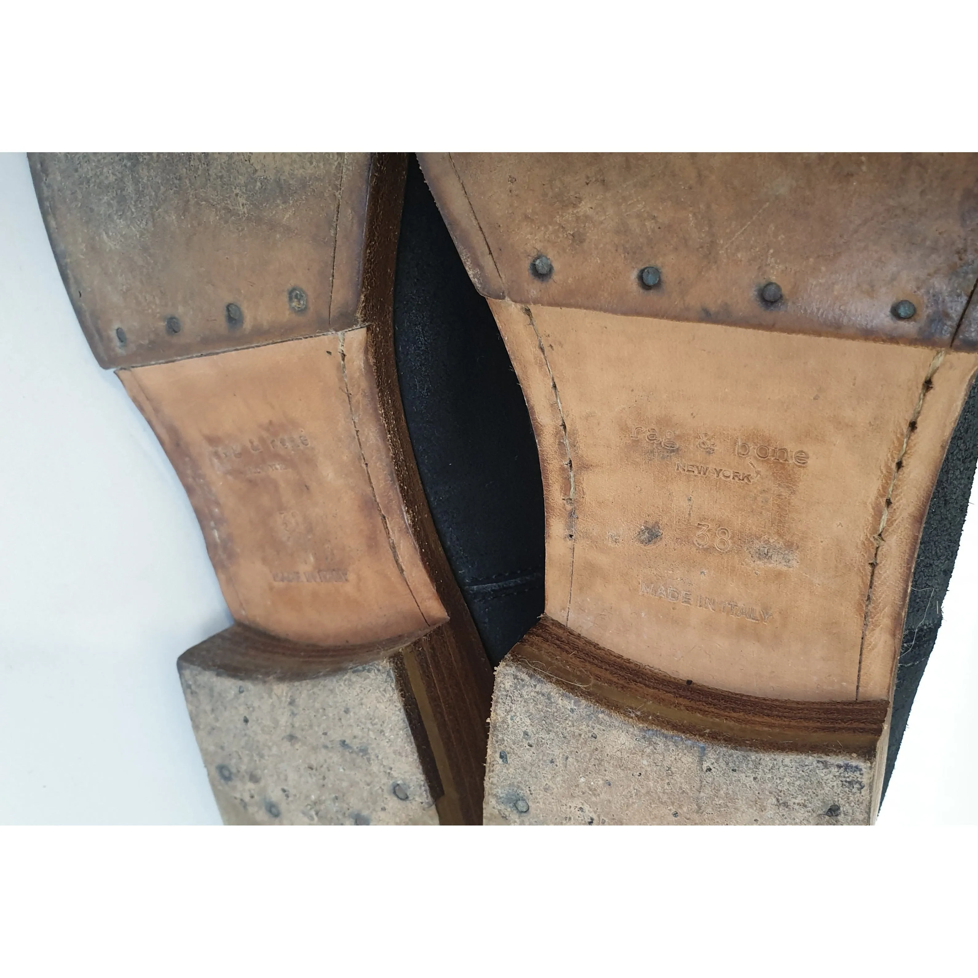 Rag & Bone black brushed leather boots with low wooden heel size 38