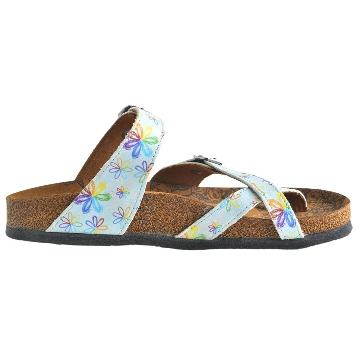 Rainbow Flowers and Light Blue Pattern Sandal - CAL1007