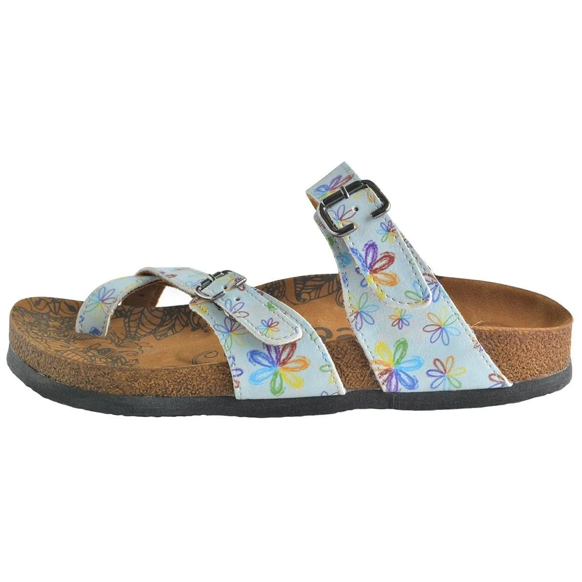 Rainbow Flowers and Light Blue Pattern Sandal - CAL1007