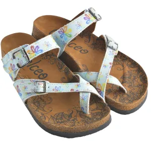 Rainbow Flowers and Light Blue Pattern Sandal - CAL1007