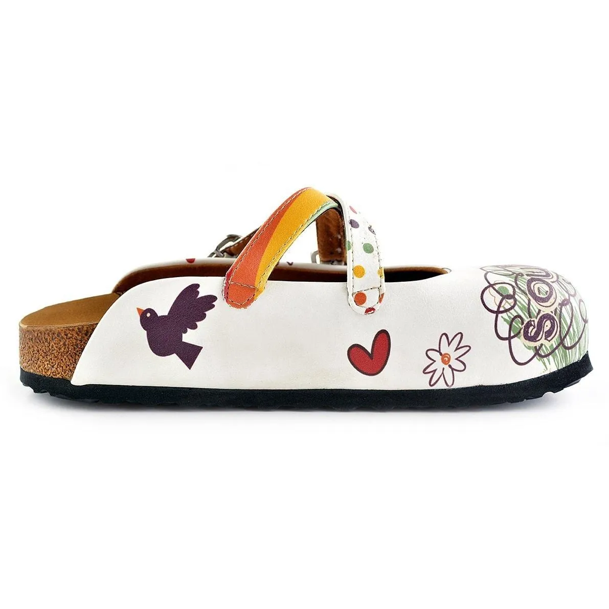 Rainbow Polkadot and Striped, Green, Purple Colored Soulmate Written Patterned Clogs - WCAL136