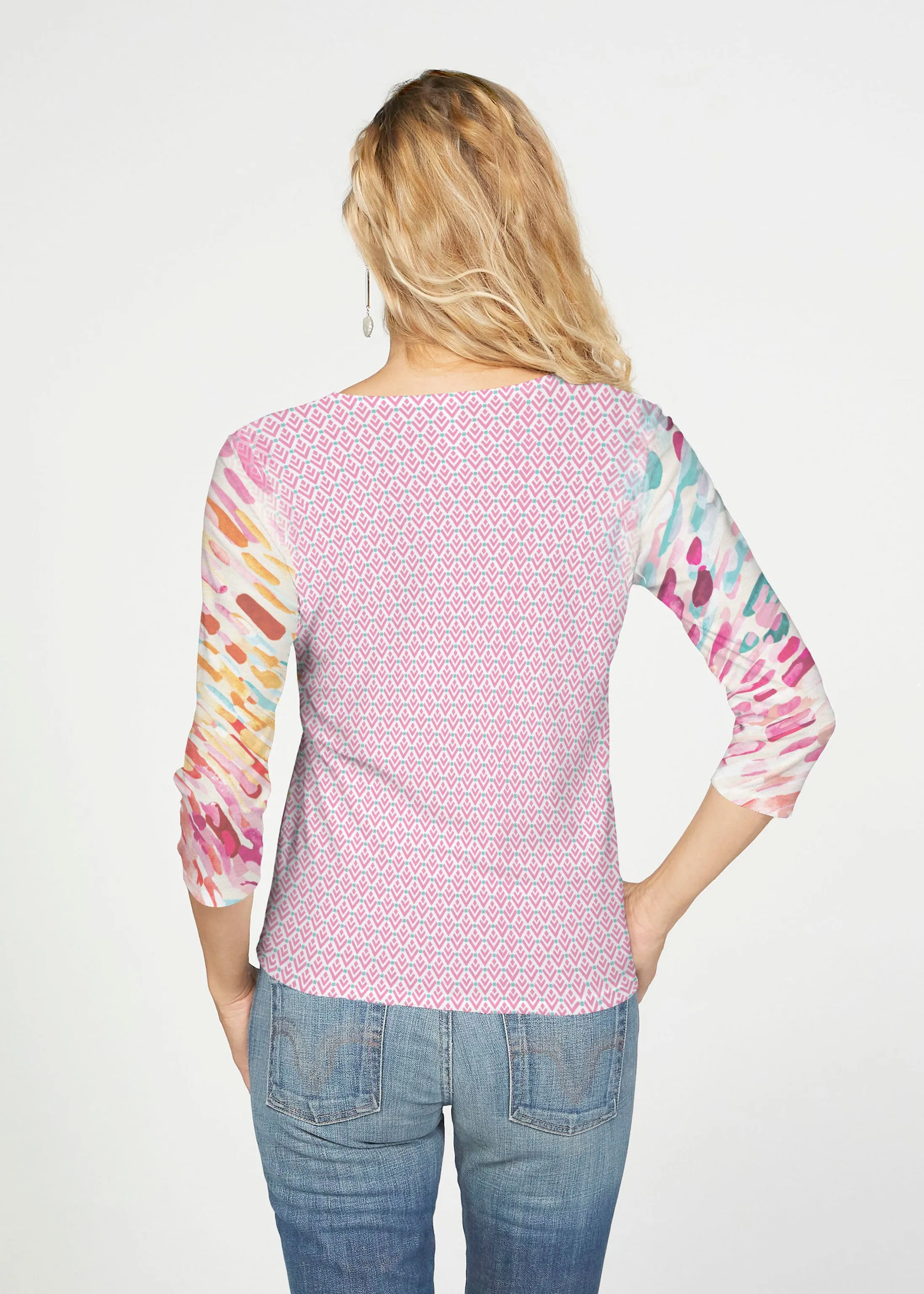 Rainbow Rain (16227) ~ French Terry Tie 3/4 Sleeve Top