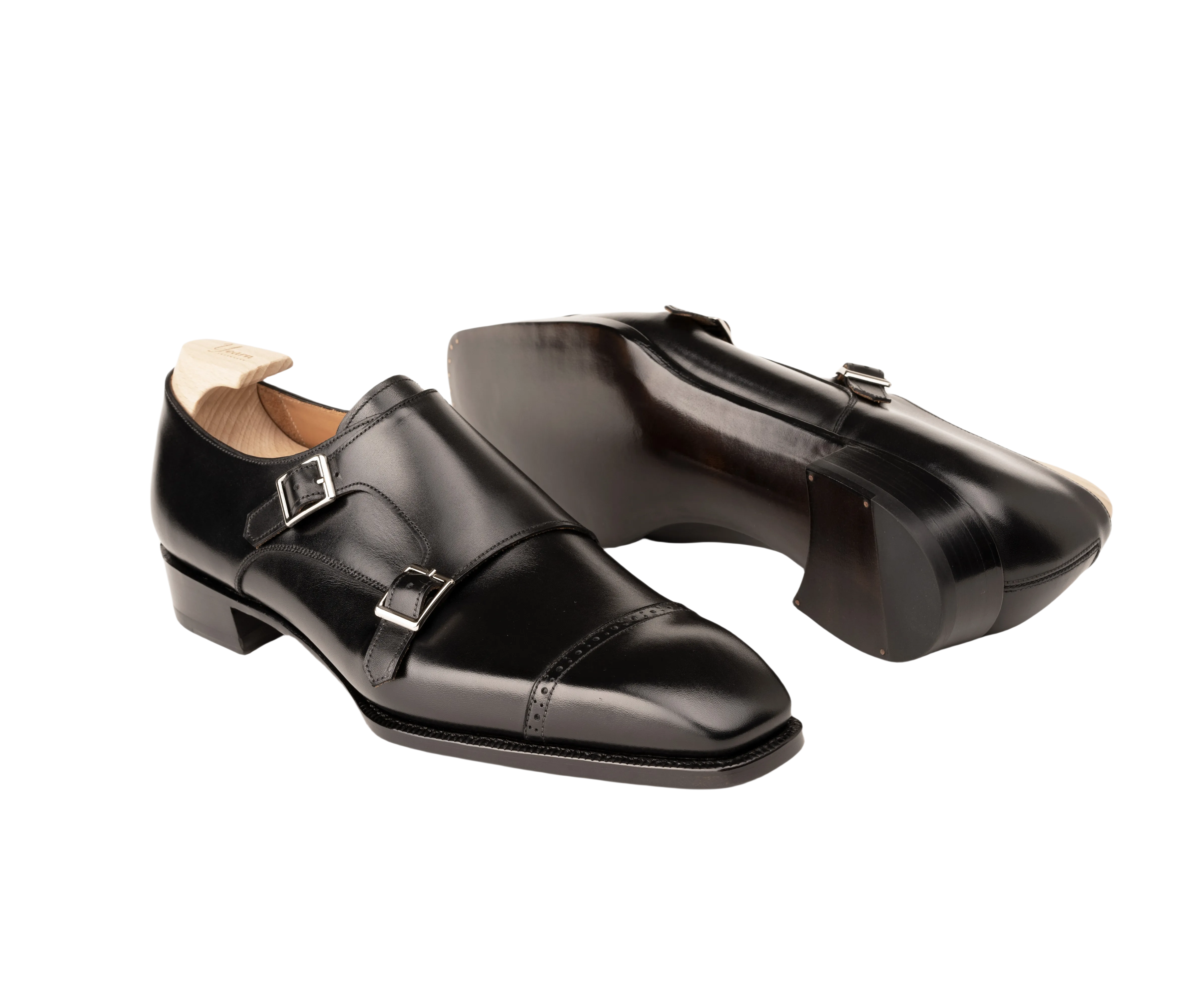 Raj Singhs Black Double Monk Strap Shoes – Handcrafted Italian Leather
