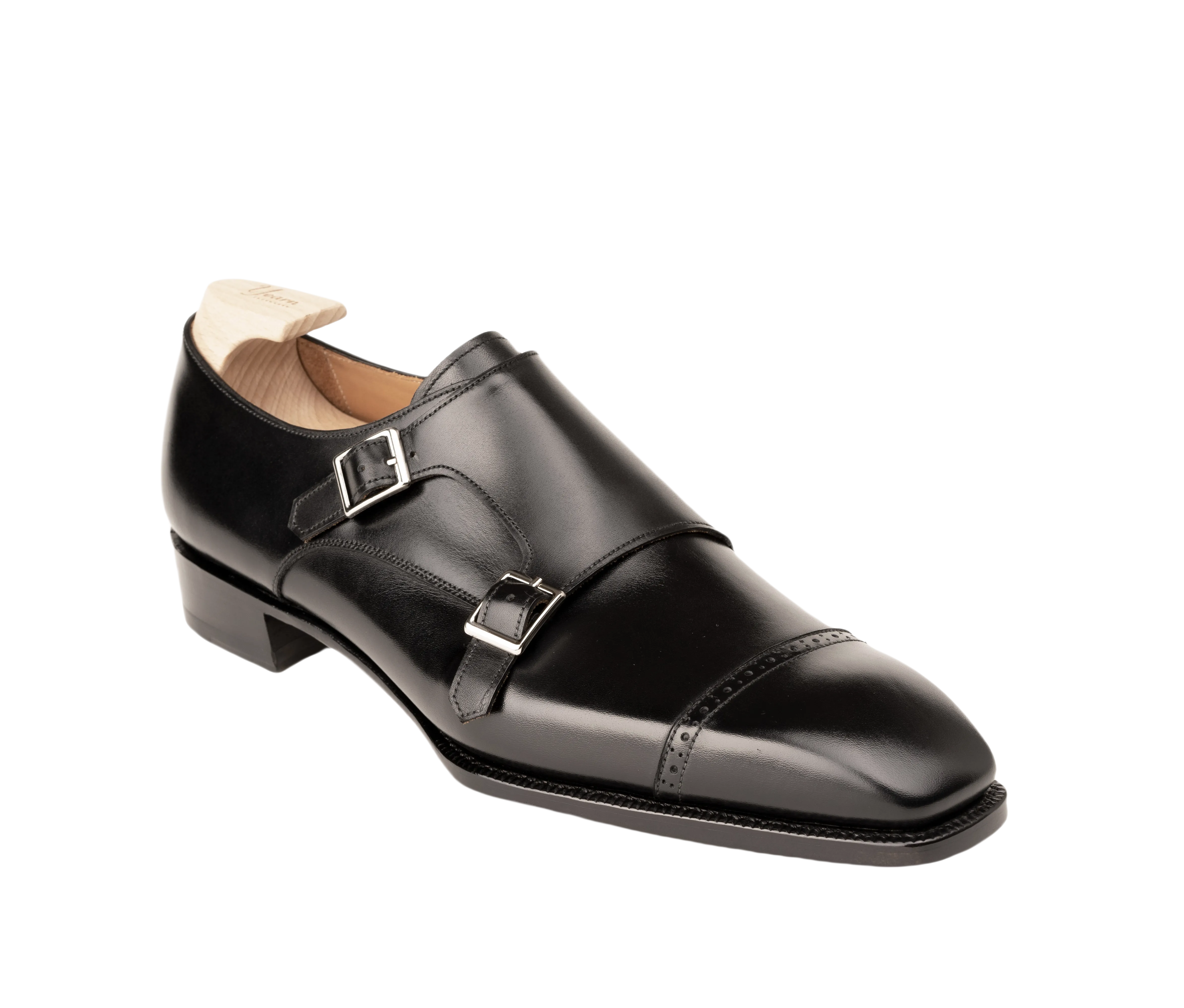 Raj Singhs Black Double Monk Strap Shoes – Handcrafted Italian Leather