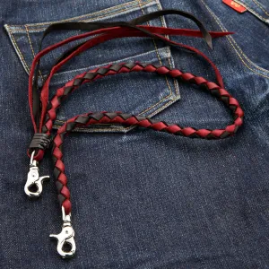 Red & Black Braided Genuine Leather Wallet Chain