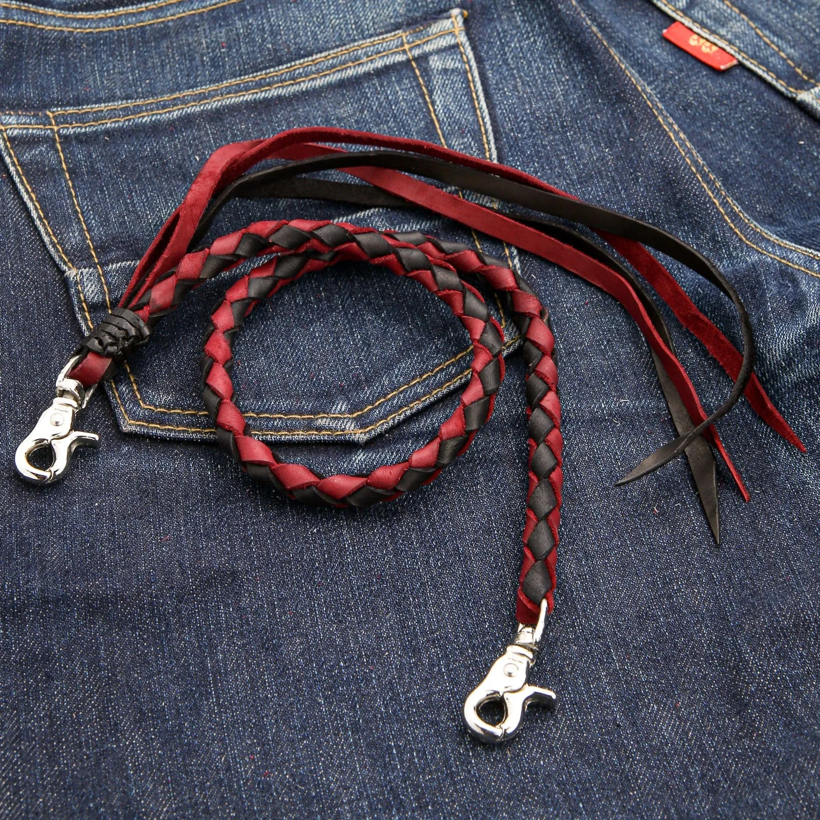 Red & Black Braided Genuine Leather Wallet Chain