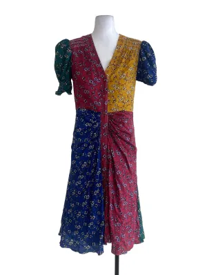 Red Blue Yellow Floral Button Down Dress