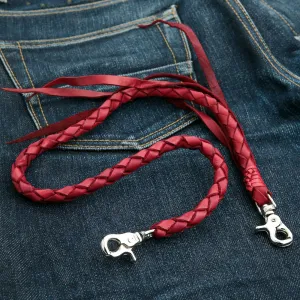Red Burgundy Braided Genuine Leather Wallet Chain