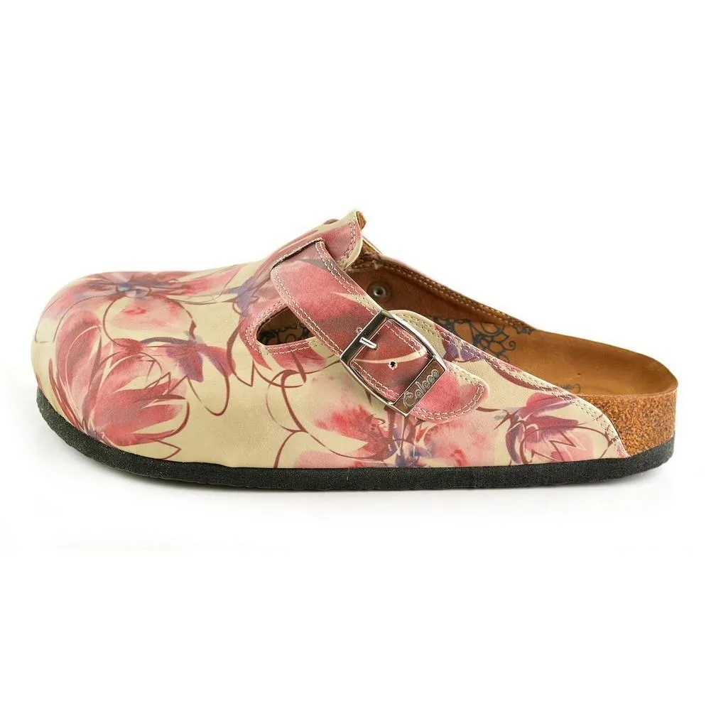 Red Colored and Flowers Patterned Clogs - CAL348