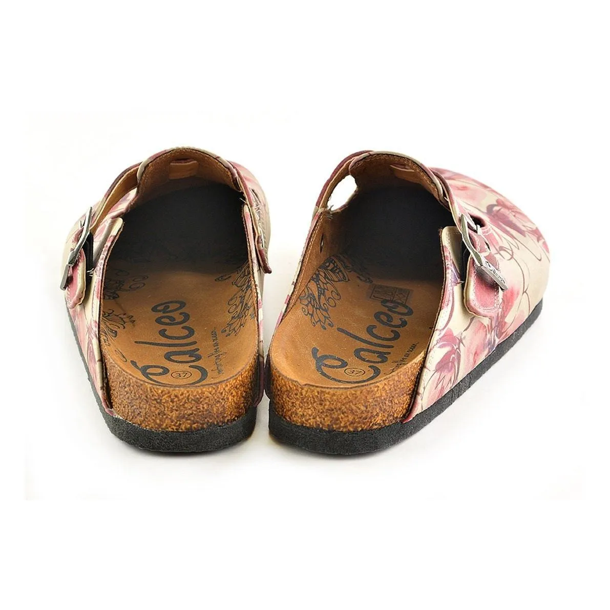 Red Colored and Flowers Patterned Clogs - CAL348