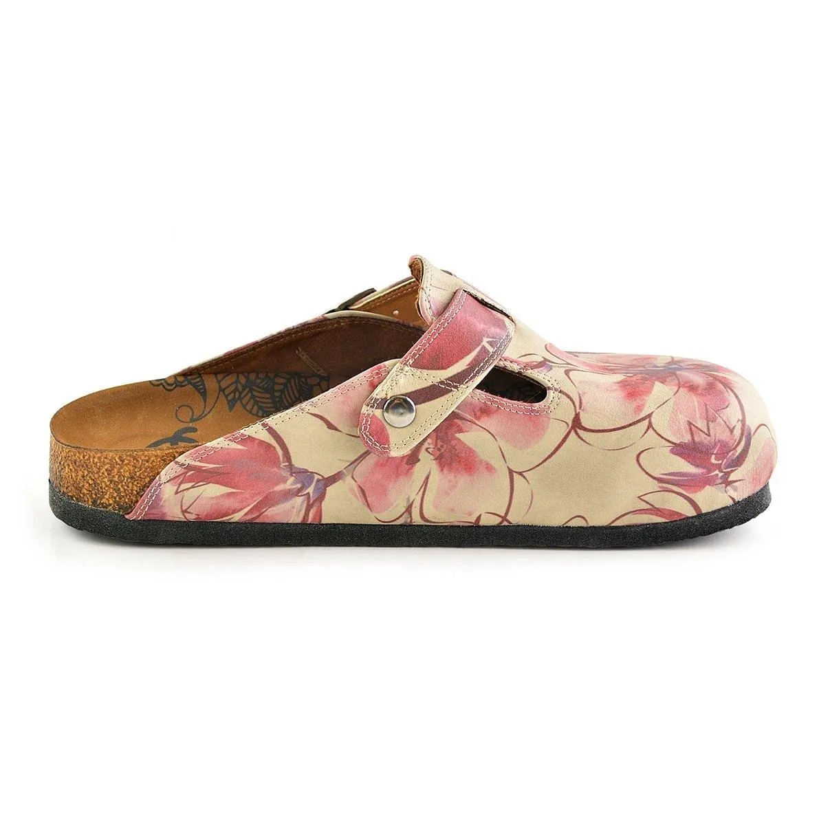 Red Colored and Flowers Patterned Clogs - CAL348