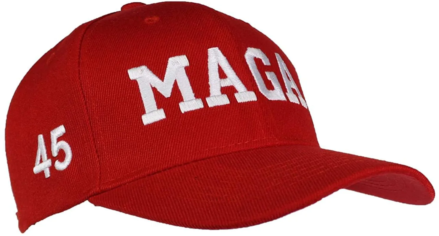 Red Embroidered MAGA 45 American Flag Trump Ballcap