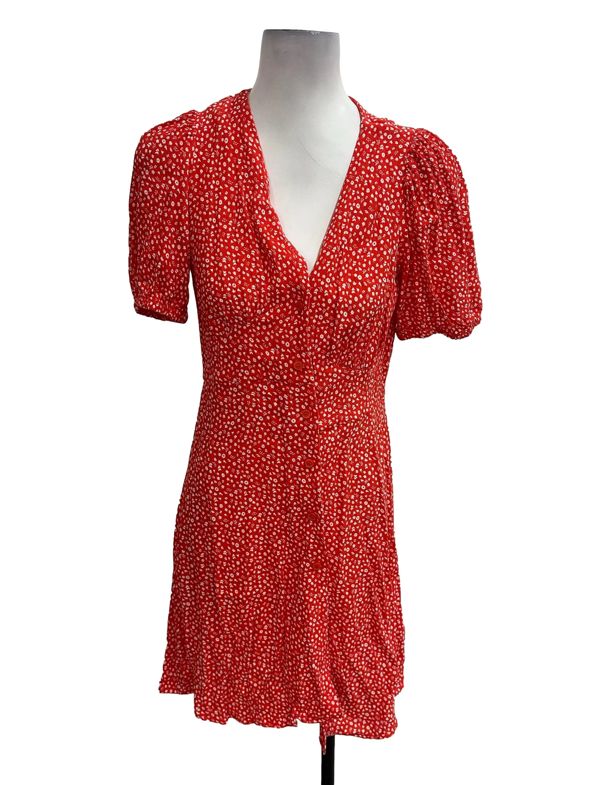 Red Floral Button Down Dress