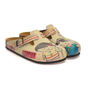 Red, Grey, Orange Strip and Round, Being in Love Written Girls Patterned Clogs - CAL336