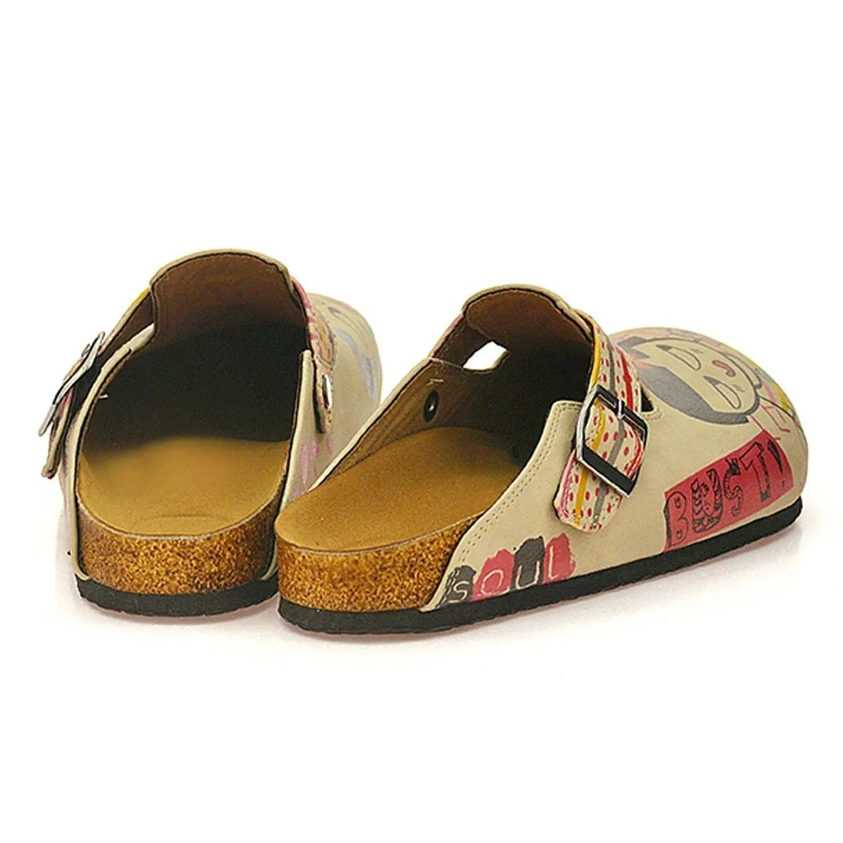 Red, Grey, Orange Strip and Round, Being in Love Written Girls Patterned Clogs - CAL336
