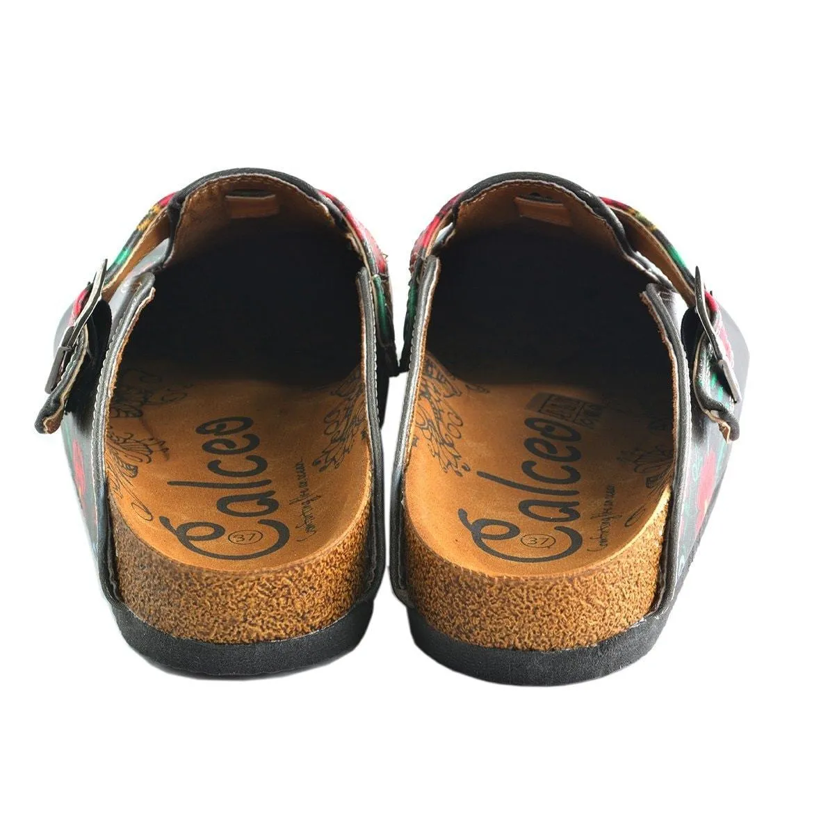 Red, Grey, Yellow Colored Flowers Patterned Clogs - WCAL355