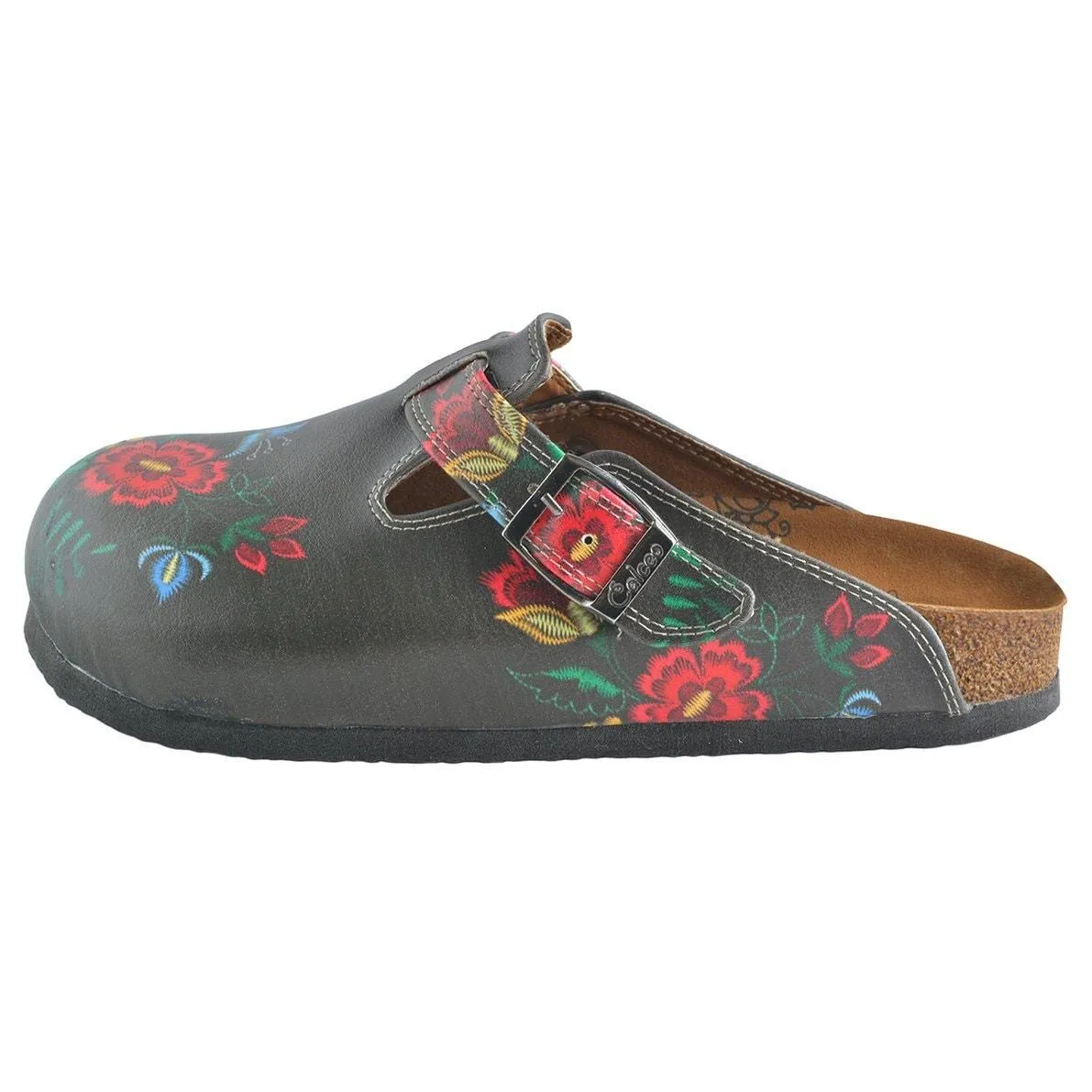 Red, Grey, Yellow Colored Flowers Patterned Clogs - WCAL355