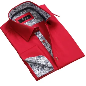 Red Mens Slim Fit French Cuff Shirts with Cufflink Holes - Casual and Formal