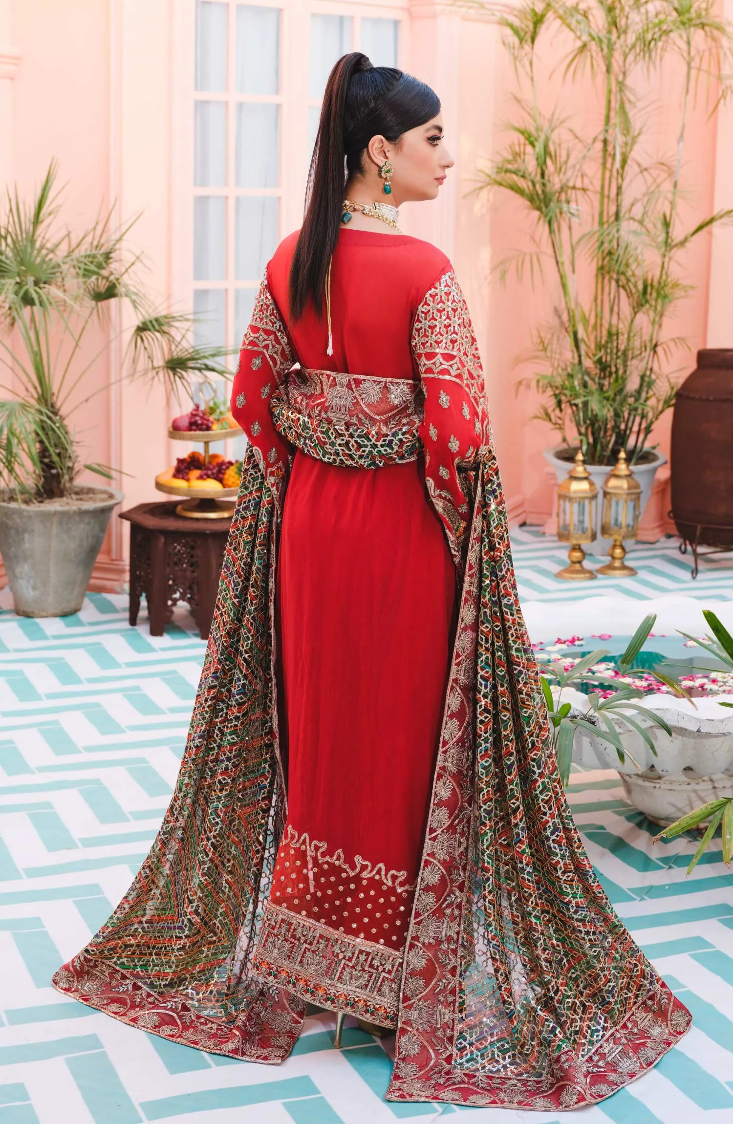 Red Pakistani Dress with Magnificent Embroidery #PF380