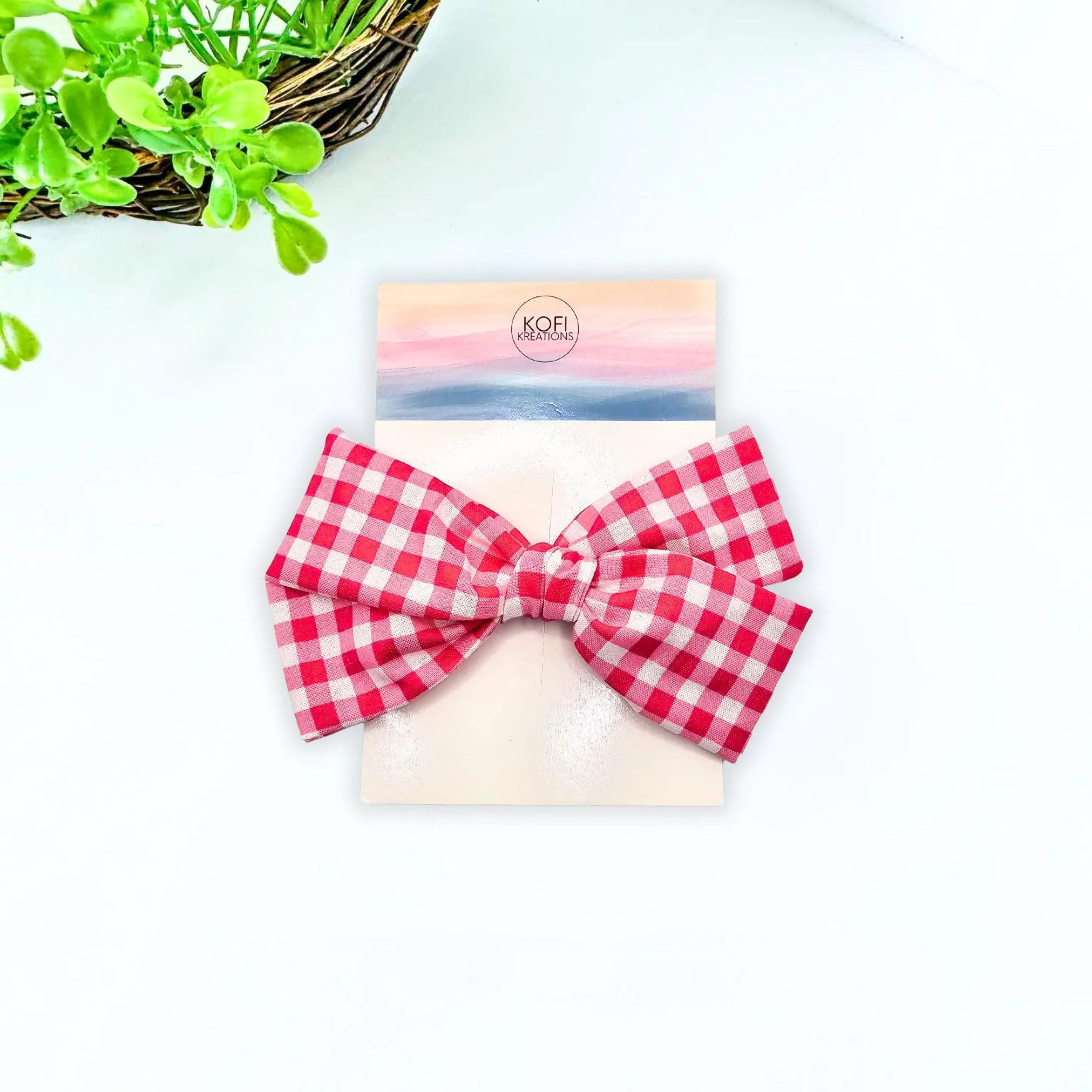 Red Plaid Hand-Tied Hair Bow