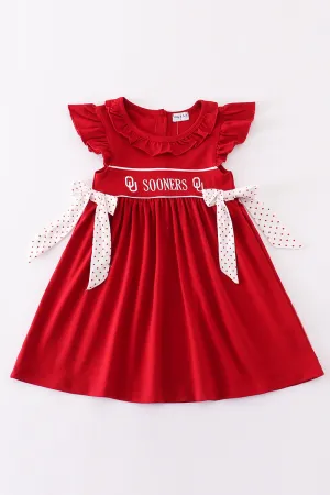 Red Sooners Embroidery Girl Dress