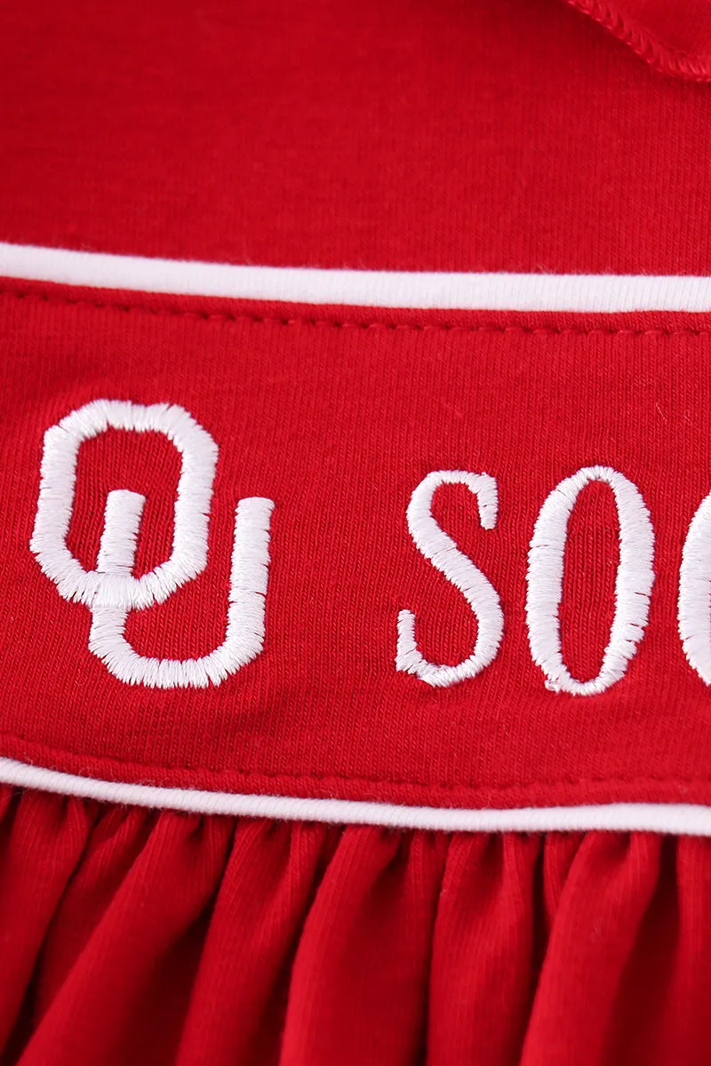 Red Sooners Embroidery Girl Dress