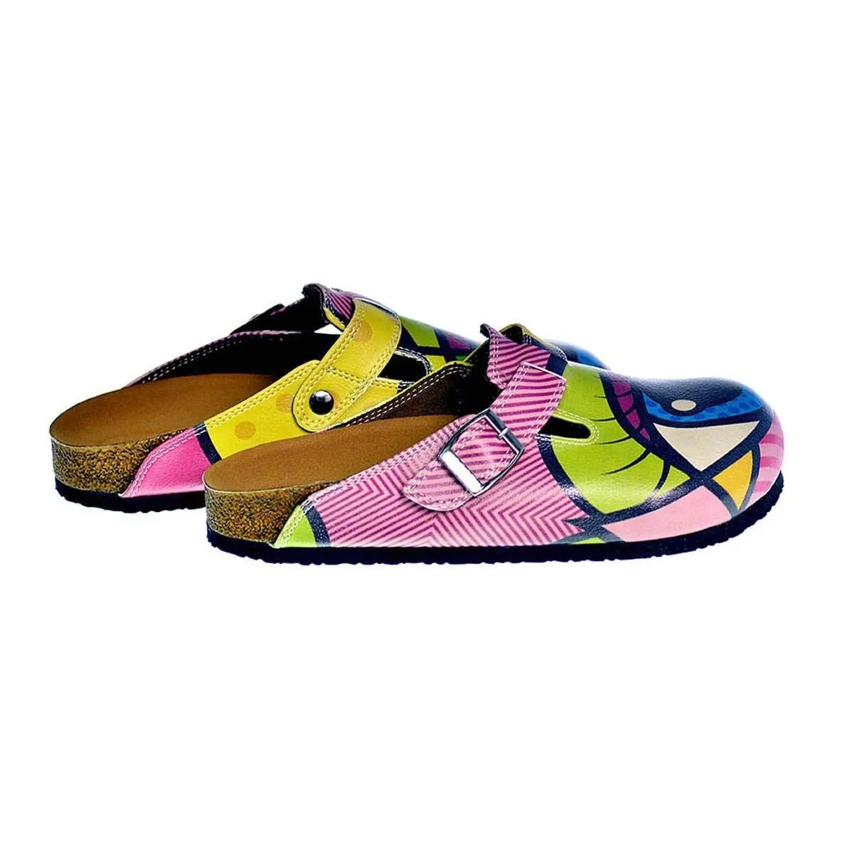 Red, White Strip and Big Blue Polkadot Eyes Patterned Clogs - CAL318