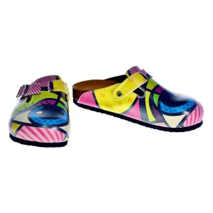 Red, White Strip and Big Blue Polkadot Eyes Patterned Clogs - CAL318