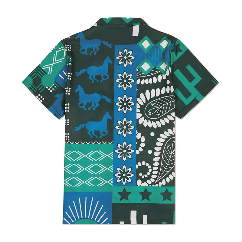 RETRO ETHNIC PRINTED ALOHA SHIRT