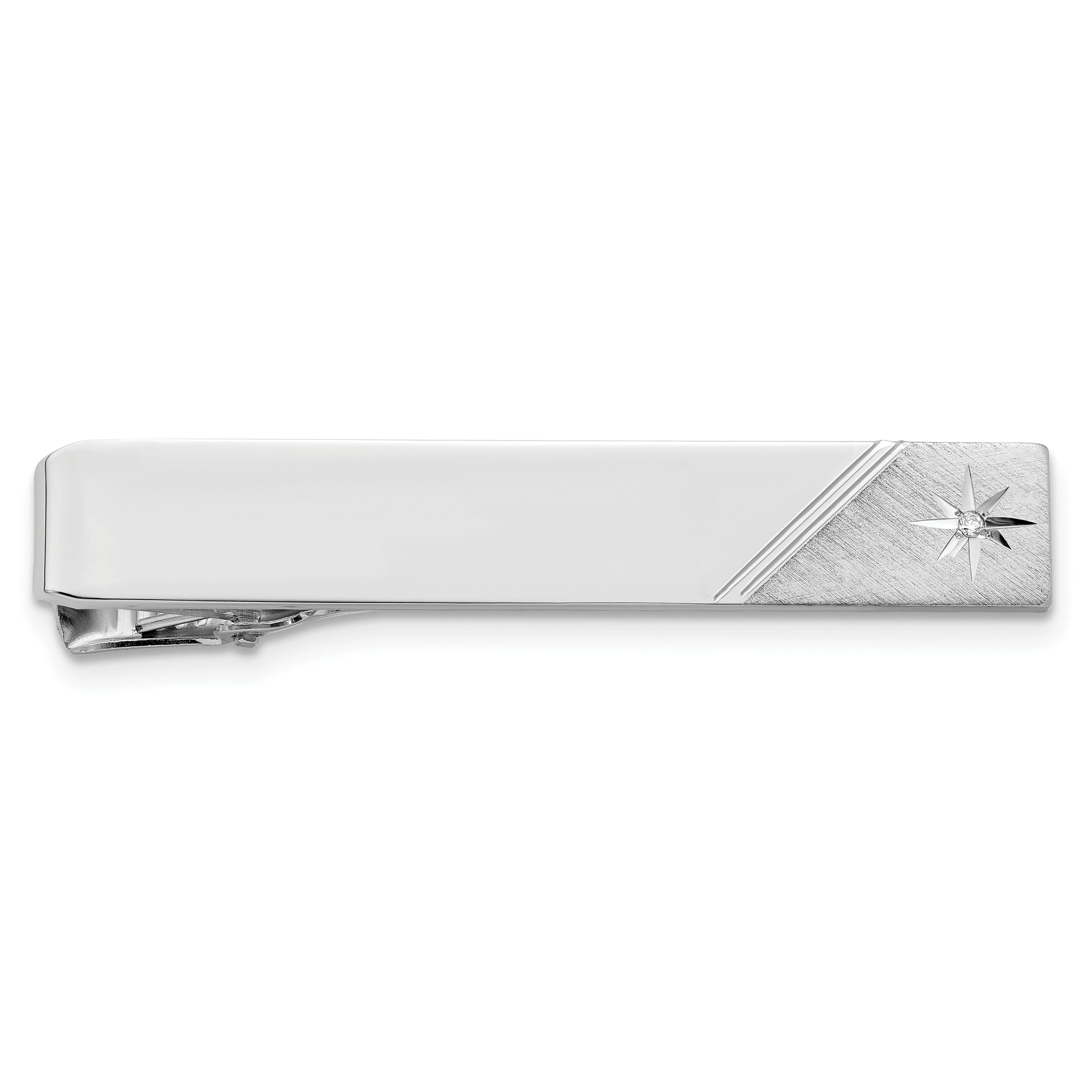 Rhodium Plated Diamond Florentined Tie Bar
