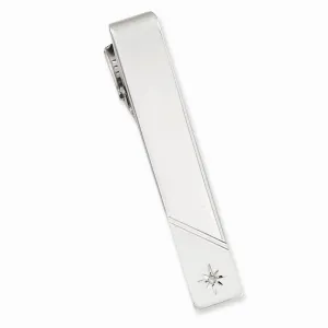 Rhodium Plated Diamond Florentined Tie Bar