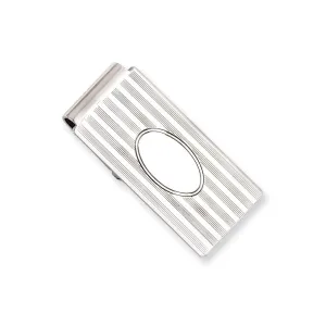 Rhodium Plated Horizontal Lines Hinged Money Clip