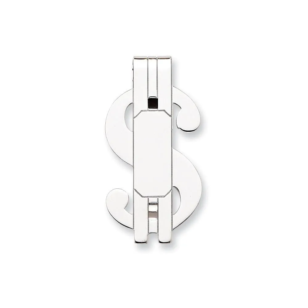 Rhodium Plated Polished Dollar Sign Money Clip