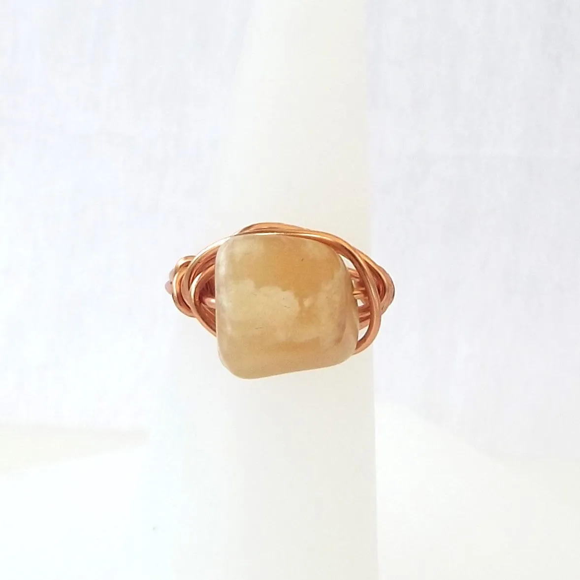 Ring, Size 4.25 - Yellow Calcite & Copper
